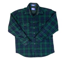 Pendleton Woolen Mills Virgin Wool Outdoor Shirt Green & Blue Check Rockabilly L