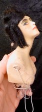 Antique Boudoir Doll Head, Wax Over Plaster , Mohair Hair, Half Doll, c.1920's