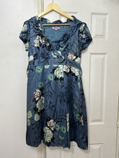 Monsoon Petite Blue Flowered Silk Dress Size 16 Excellent Condition