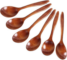 Wooden Spoon Set Handmade Wood Spoon Craft Tea Coffee Honey Sugar 6 Piece