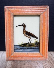Indian Curlew Vintage Reverse Glass Painting in Bold Colors - 13 x 10 cm