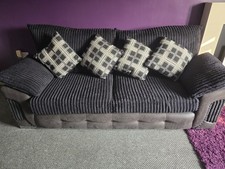 Large Black SCS Sofa :  Chrome Feet + 4 X Matching Reversible Chequered Cushions