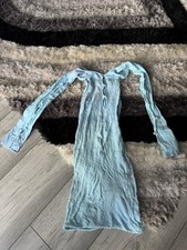 Baby blue mesh off shoulder cut out mini bodycon dress one size