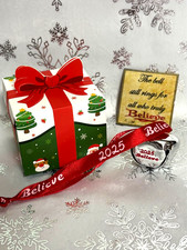 NEW STYLE Believe Polar Express 2025 Engraved Jingle Bell Ribbon Card Gift Box