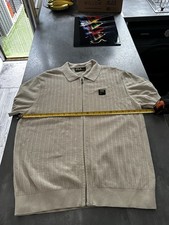 Retro Fila Gold Knitted Polo Shirt Large Cream Full Zip Zipper