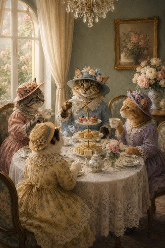 Cats hosting fancy afternoon - cats,