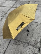 Vintage Moschino Metallic Gold Umbrella – Black Logo – Rare Designer Accessory