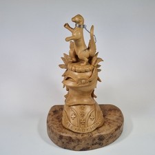 Unusual Carved Wooden Treen Armorial Sculpture "Probitate Ad Honorem" 37cm High