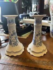 Pair Of Blue And White Burgess Leigh Celeste Candlesticks 6 1/4” Height 