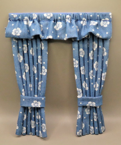 Dolls house curtains blue - house, curtains.