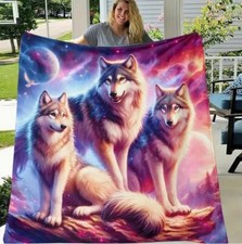 Wolf Fleece Blanket, Throw, Super Soft.