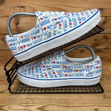 Vans Trainers Womens UK 6.5 Era White Blue Red Heart Love Canvas Skater Shoes