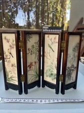 Vintage Chinese Folding Screen Hand Painted Birds Landscape Miniature Reversible