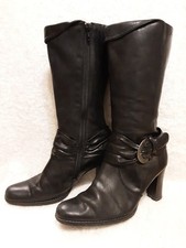 Caprice Black Leather Heeled