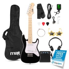 GigKit Junior Electric Guitar for Kids with Amp, Tuner, Bag & Strap - 1/4 Black