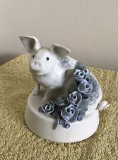Vintage Porcelain Chessell Pottery Pig With Blue Flowers