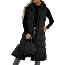 WOMENS LADIES LONG LINE HOODED PUFFER GILET BODY WARMER JACKET PADDED VEST TOP