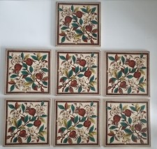 Set of 7 Victorian Style Tiles Transfer-Print & Tint Floral Reproduction