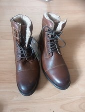 Smart Leather Boots Mid Calf Length Fur Lined Ankle Zip & Laces