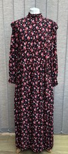 ZARA Dress Long Maxi Ditsy Floral Print Flowing High Neck Size Medium Black Red