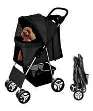 Display4top Pet Travel Stroller Dog Cat Pushchair Pram Buggy with 4 Wheels Black