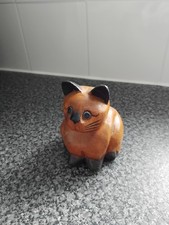 Hand Carved Wooden Sitting Cat