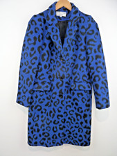 Helene Berman Coat UK 8 London Leopard Print Wool Blend Blue Black Button Up