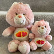 Two Care Bears Pink Love A Lot Teddy Bears 13" & 7” Soft Plush Toy Vintage 1980s