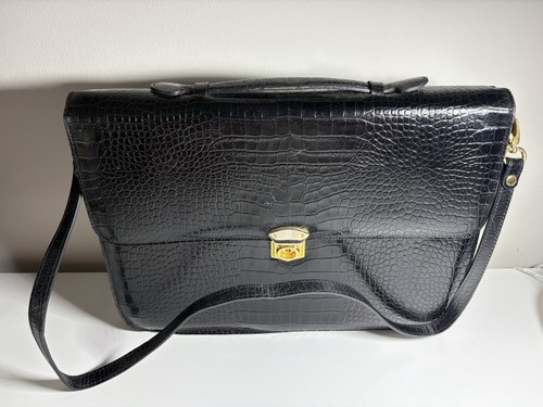 Black real leather crocodile - black,