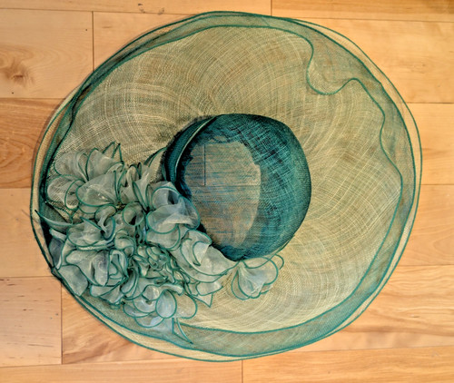 Teal green sinamay wide - sinamay,