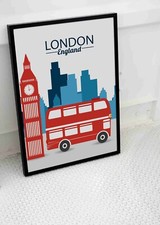 LONDON UK RETRO COOL POSTER PRINT WALL ART PRINT BUS LANDMARKS -  A3 A4 SIZE