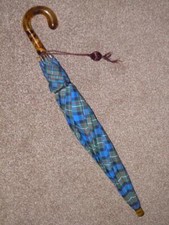 Vintage Paragon & S.Fox & Co Tartan Canopy Umbrella With Synthetic Crook Handle