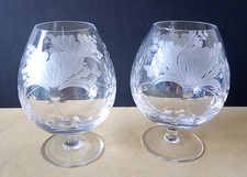 2x Royal Brierley Crystal HONEYSUCKLE LARGE  Brandy Glasses NOT SIGNED 6 INCHS 