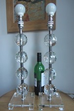 PAIR OF VINTAGE LAURA ASHLEY CRYSTAL FACETED GLASS  BASES 48CMS TALL VERY HEAVY