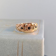 The 1891 Victorian Antique 15ct Gold Five Stone Sapphire & Diamond Gypsy Ring