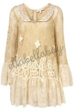 BNWT KATE MOSS TOPSHOP Cream Floral Lace Crochet Diamante Boho Hippy Dress 12 14