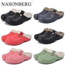 Womens Waterproof Thermal Clogs Mules Mens Fur Lined Garden Shoes House Slippers