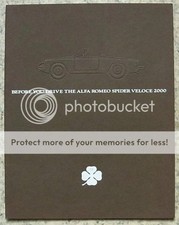 ALFA ROMEO SPIDER VELOCE 2000 USA Car Sales Brochure Late 1970s