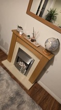 ELECTRIC FIRE OAK FIREPLACE SURROUND CREAM HEARTH BRUSHED STEEL PEBBLES BNIB