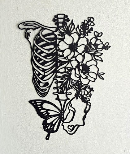 Black metal floral skull - floral,