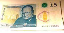 £5 Note. polymer, Serial Number AA 35 high grade circulated