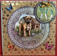 Cute Border Terrier 3D greeting card, embossed parchment, 8" square