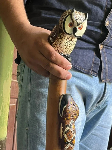 Owl snake wooden walking stick