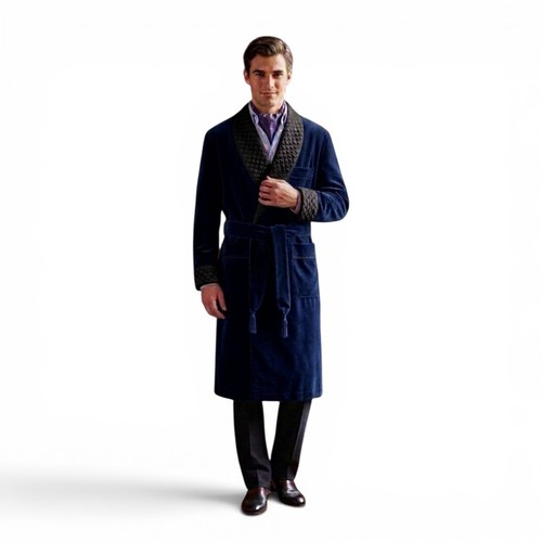 Mens navy velvet smoking - mens, robe