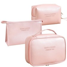 Toiletry Bag 3 Piece Set Wash Bag Pu Leather Large Cosmetic Bag Pouch V...
