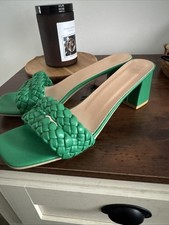 Green Quilted Ladies Block Heel Sandals UK8 EU41 Brand New