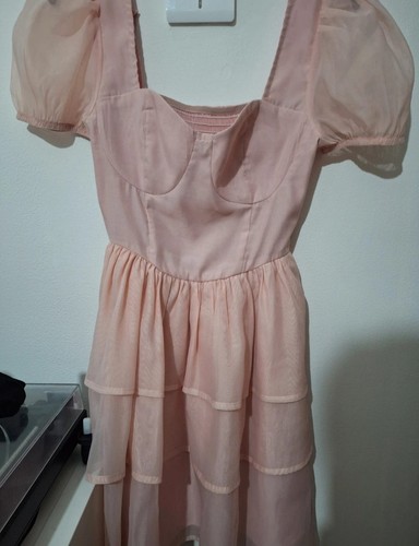 Shein pink puff sleeve dress