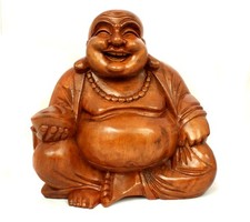 Large 32cm wooden happy buddha - happy,