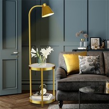 Retro Industrial Floor Lamp Vintage Style LED Light Marble Shelves Free Standing