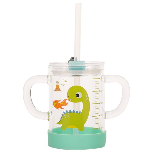 Glass mug with straw dinosaur - mug,